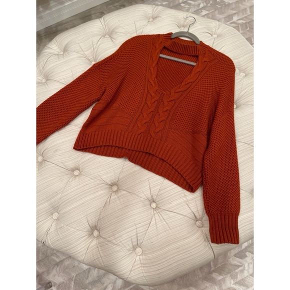 Express V-Neck Cable Knit Sweater with Mock Neck - Picture 3 of 10